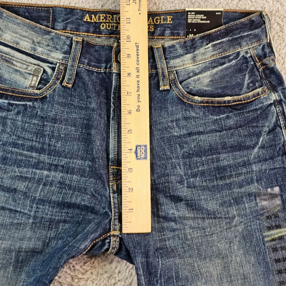American Eagle Original Straight Jeans Mens 30x30 Blue Medium Vintage Wash Denim